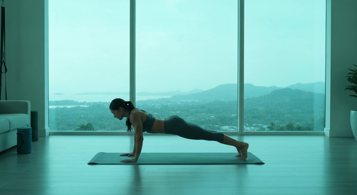 Persona realizando ejercicios de core en casa sobre una esterilla de yoga