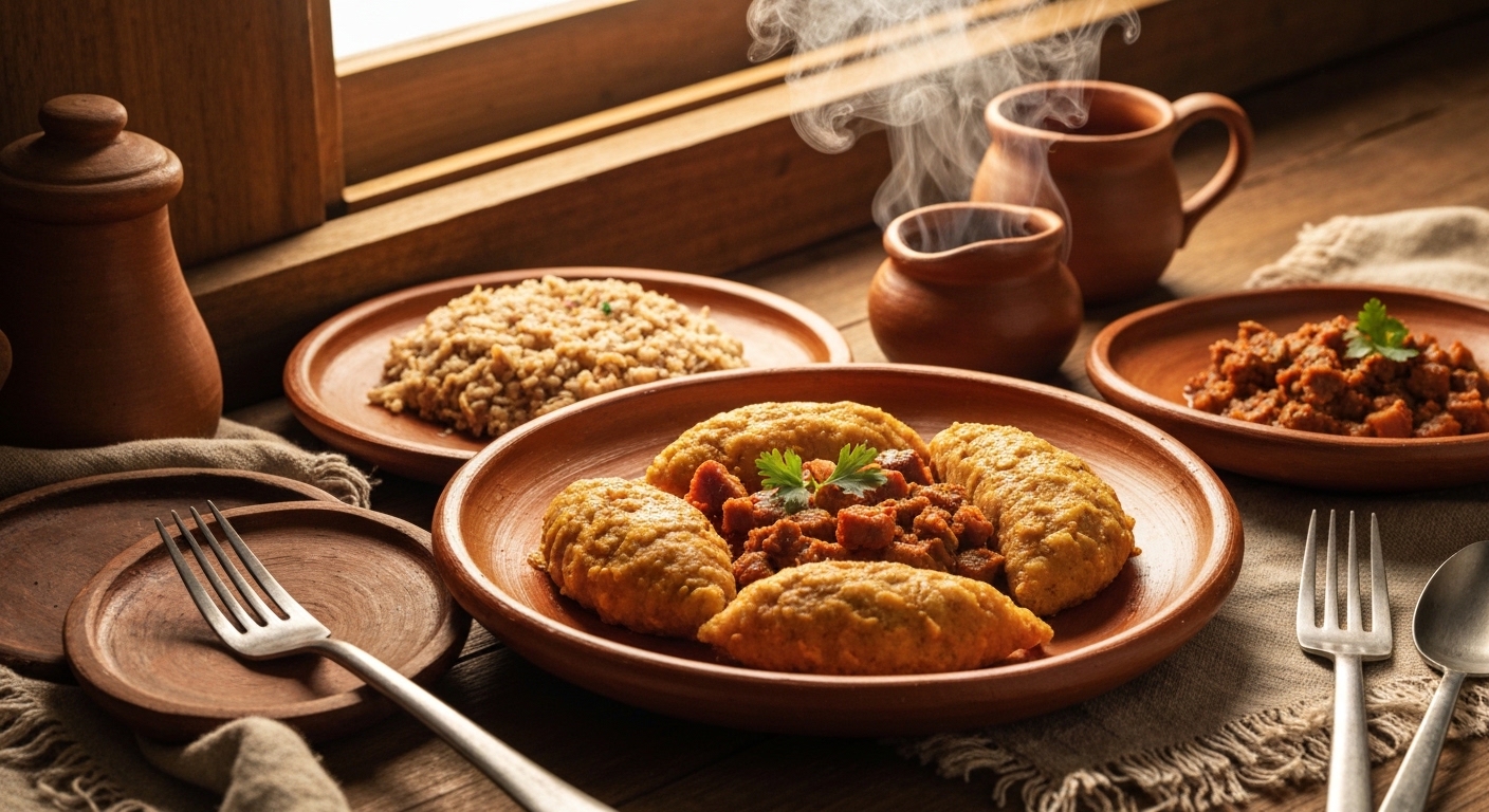 Plato de lentejas estofadas tradicionales con arroz y huevo