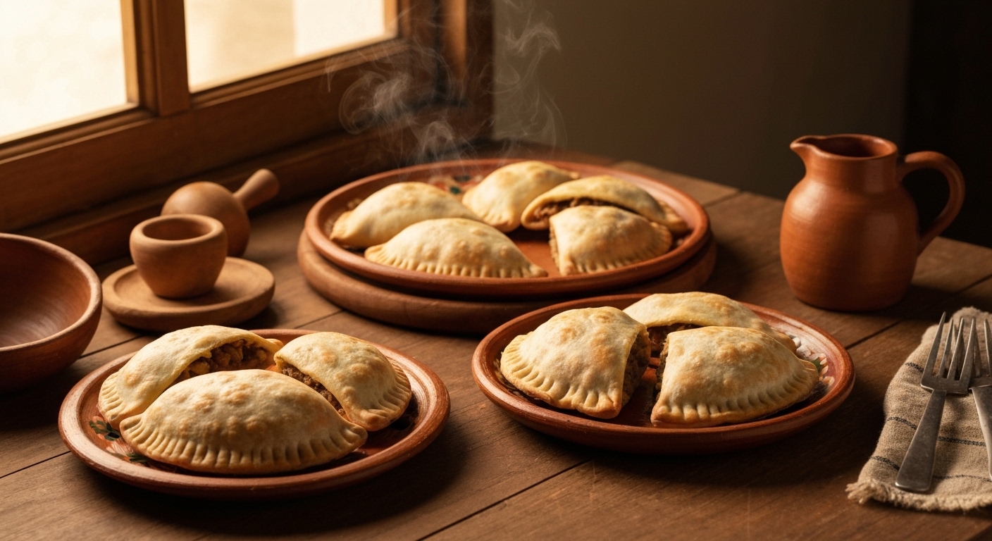 Empanadas colombianas doradas saliendo del horno en una bandeja