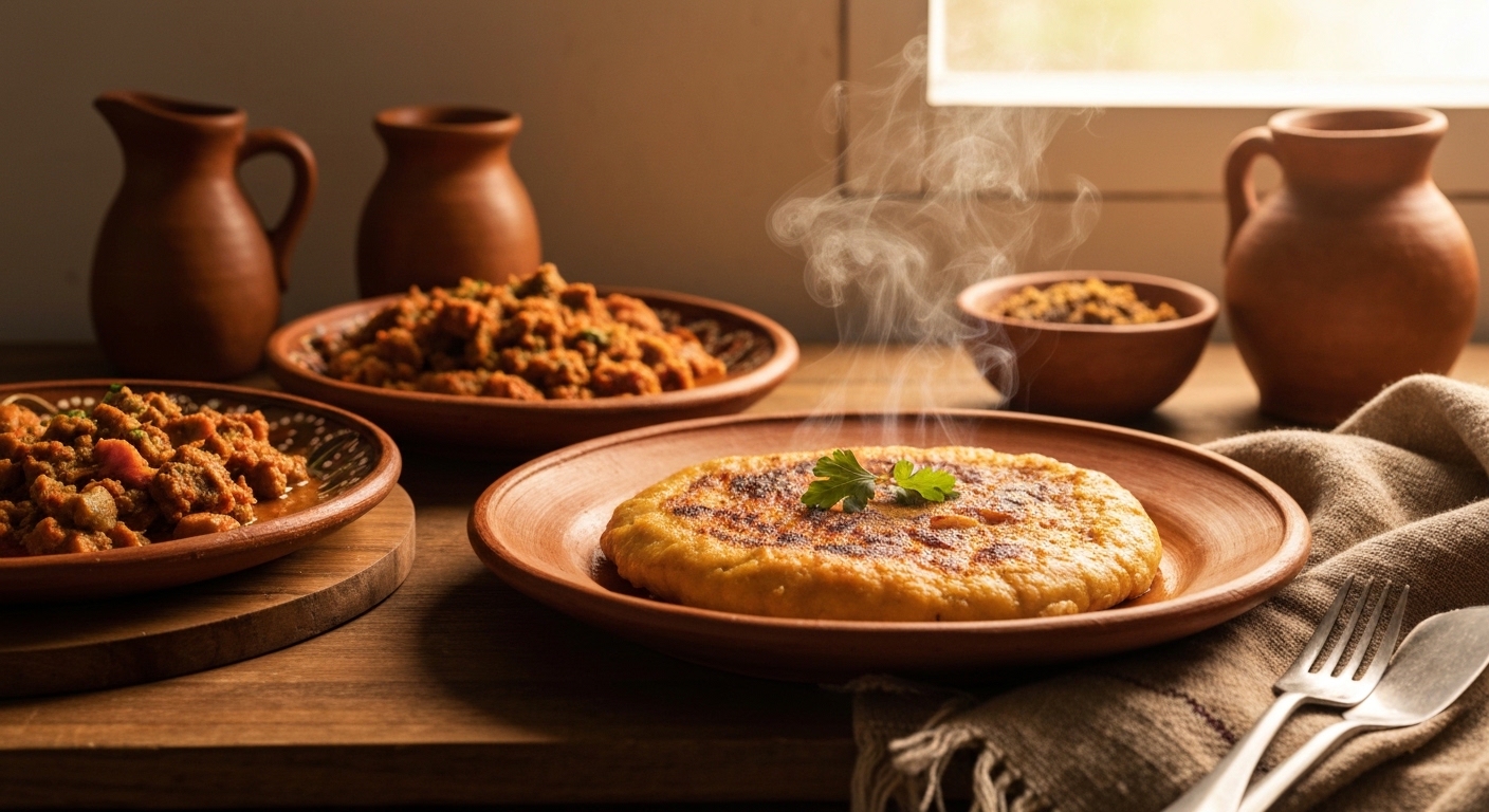 Puré de papas gratinado con queso derretido en un molde de cerámica