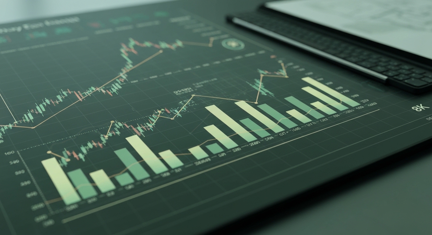 Persona analizando gráficos financieros y ahorros en una oficina