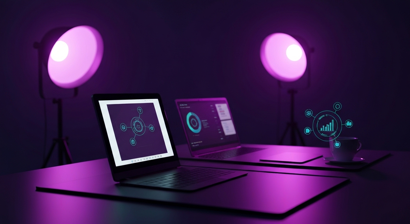 Profesional de marketing configurando flujos de trabajo automatizados con inteligencia artificial en una oficina moderna.