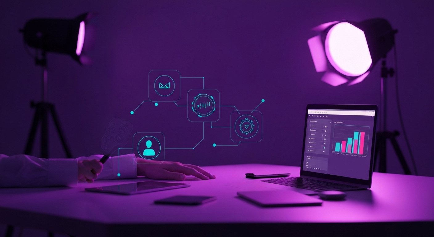 Profesional de marketing analizando flujos de trabajo automatizados con inteligencia artificial