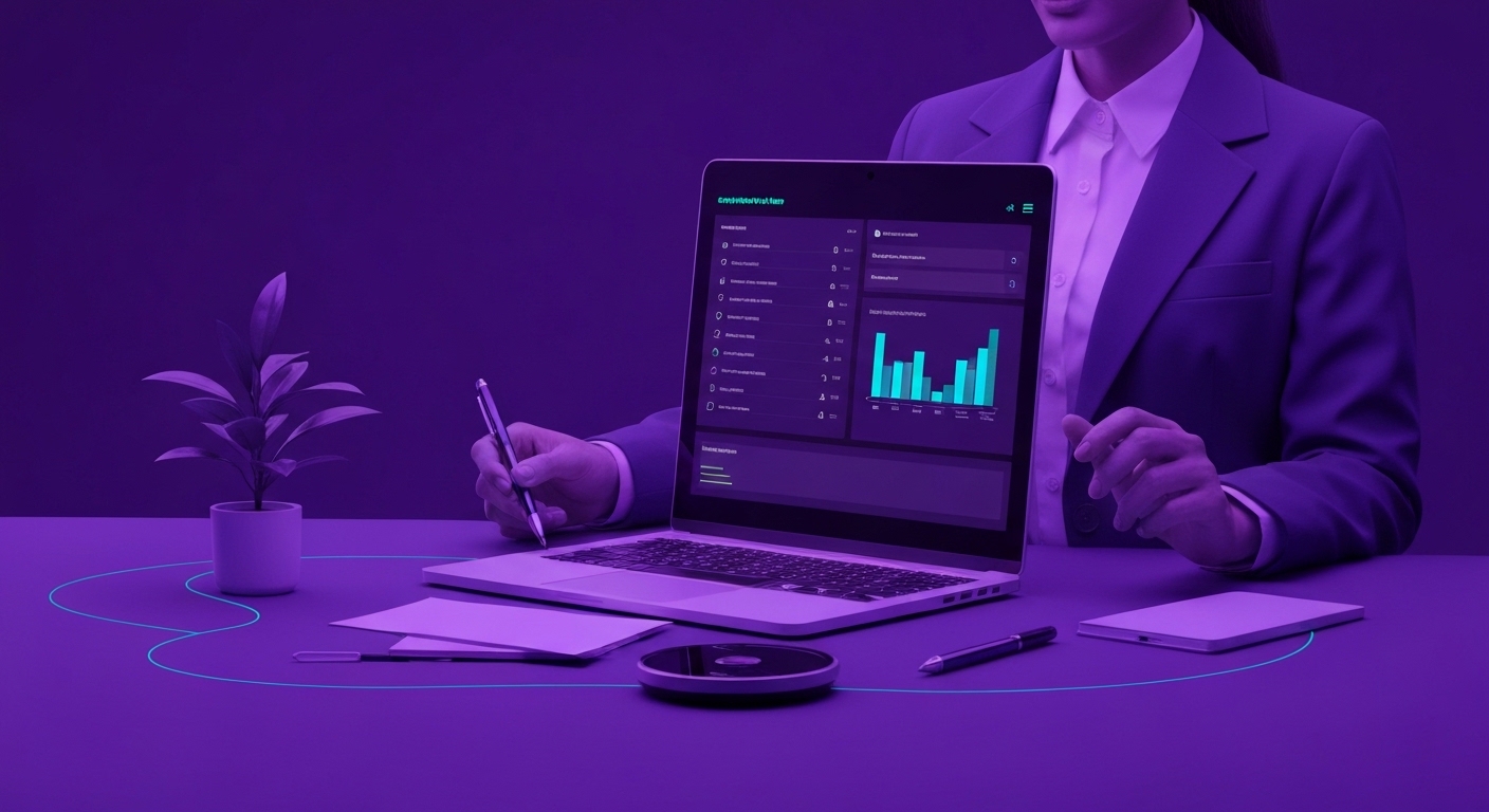 Profesional de marketing digital utilizando herramientas de inteligencia artificial para optimizar flujos de trabajo y creación de contenidos.