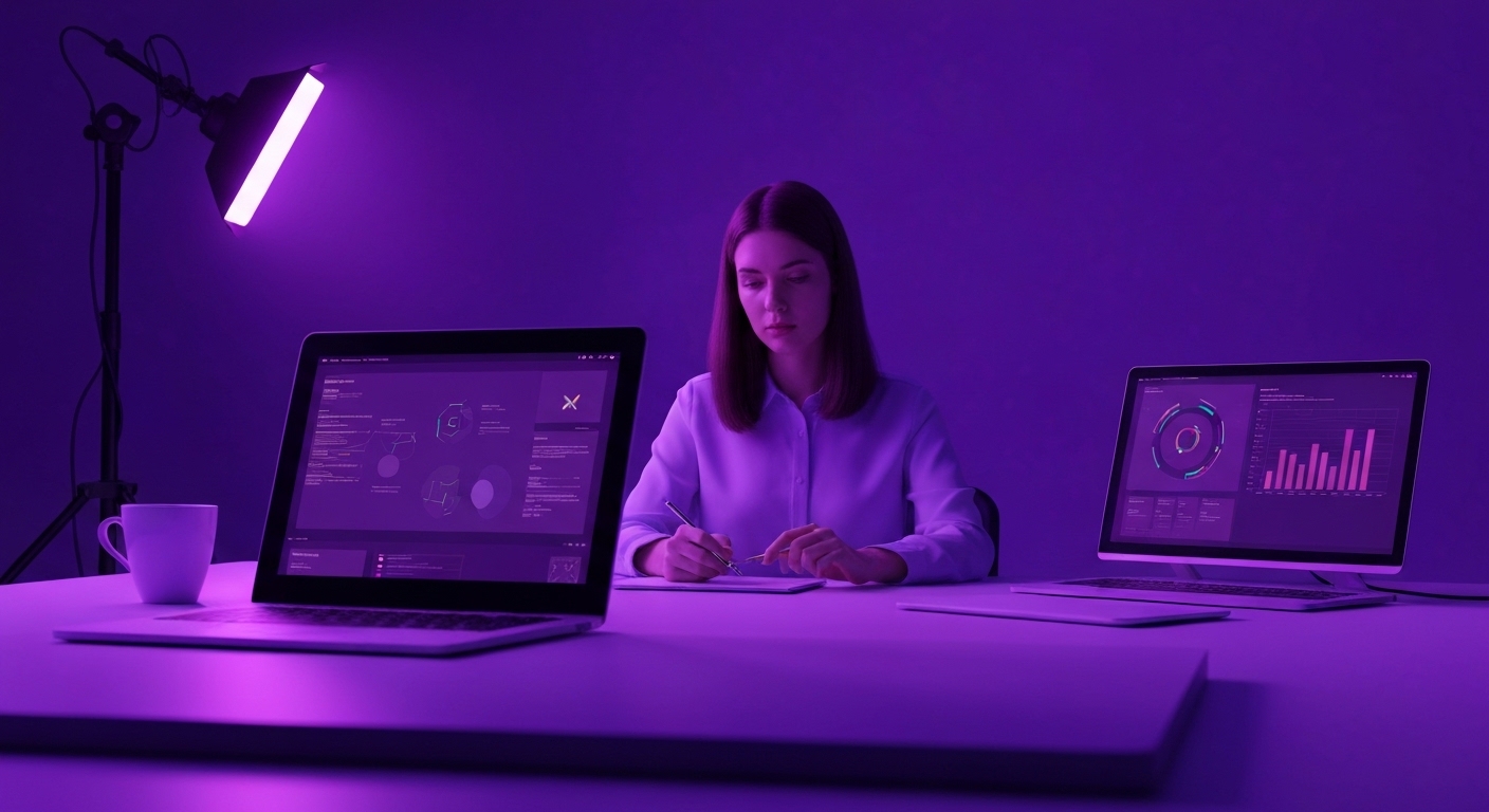 Estratega de marketing digital analizando datos de inteligencia artificial para optimizar contenidos.