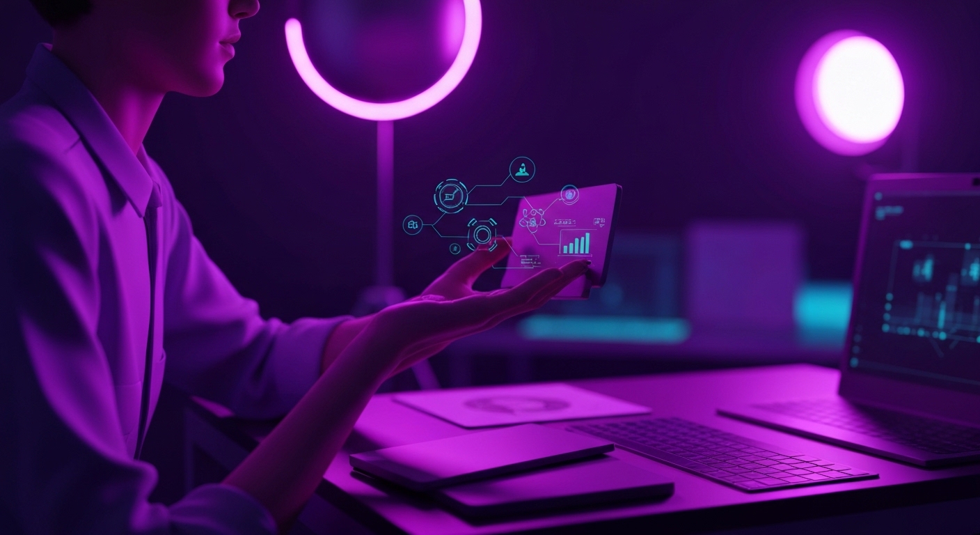 Profesional de marketing analizando datos de inteligencia artificial en una pantalla digital