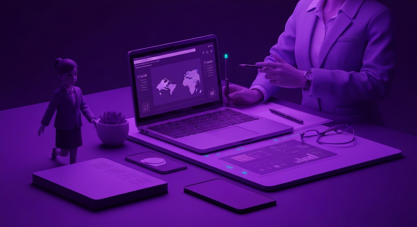 Profesional de marketing analizando datos con inteligencia artificial en una oficina moderna