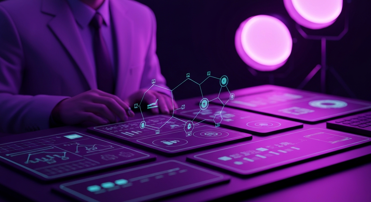 Profesional analizando datos de marketing digital con interfaces de inteligencia artificial