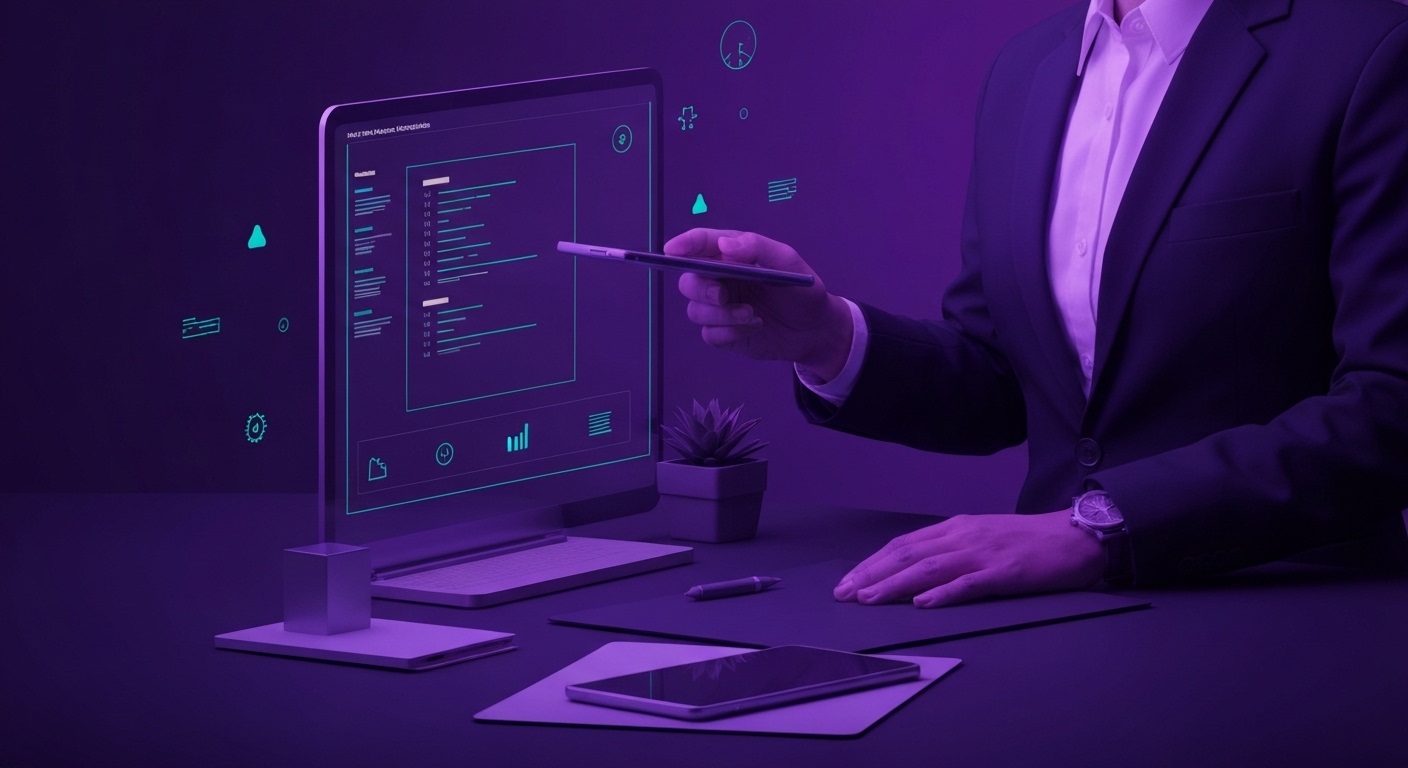 Profesional de marketing analizando datos de inteligencia artificial en una pantalla digital