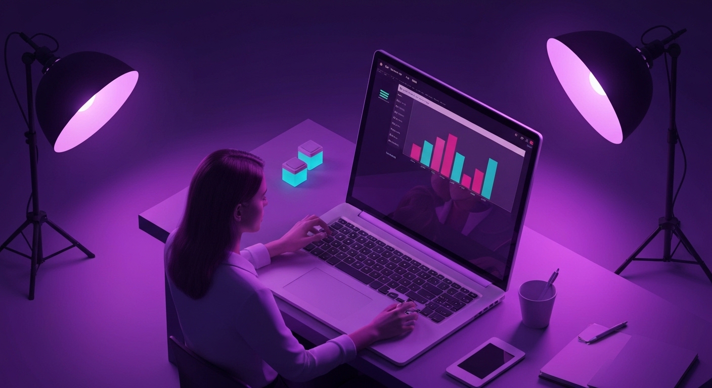 Profesional de marketing digital analizando datos y estrategias de inteligencia artificial en una oficina moderna